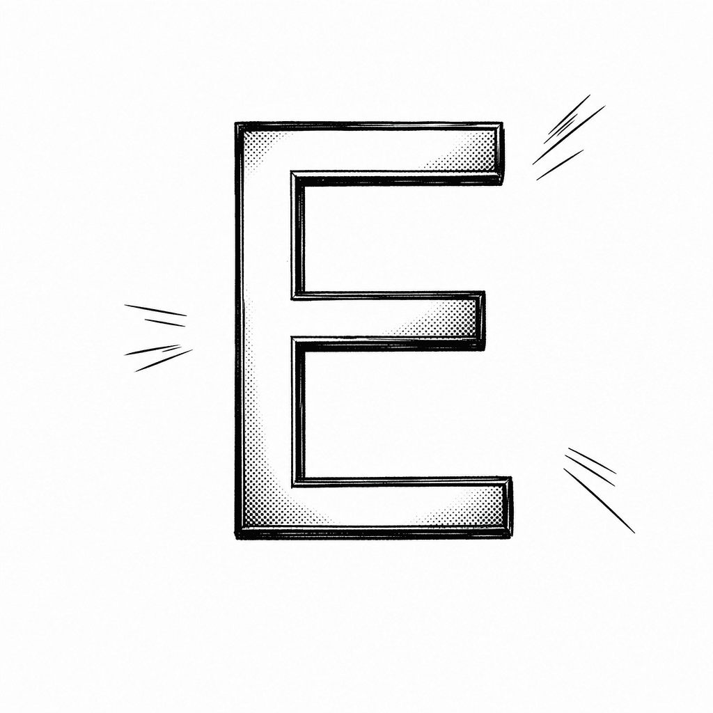 Everlane's E monogram, manga-inked